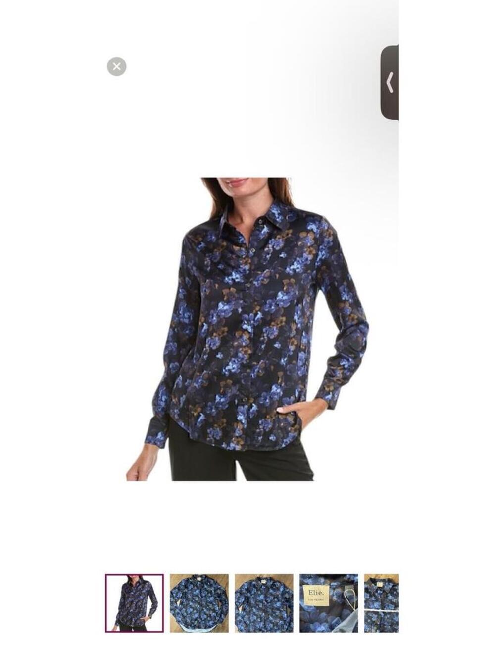 NWT Elie Tahari Satin‎ Crysthanamum Button Down Shirt, Size XS